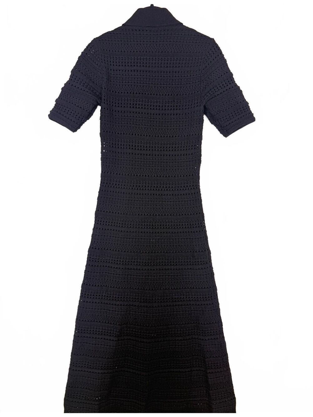 Rebecca Vallance Magnolia Knit Midi Dress Black Pointelle Polo Collar Size Small - Picture 5 of 6